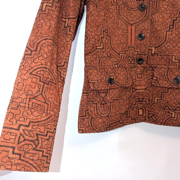 Peruvian Connection | Art-to-Wear Tribal Blazer Jacket Rust Orange Brown | Small - Picture 7 of 16